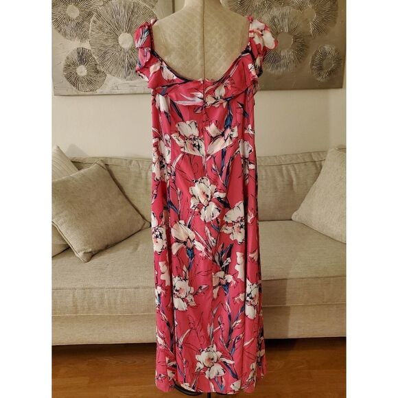 Leith Floral Flounce Detail Dress in Pink Magenta Inked Iris - NEW - Picture 8 of 13